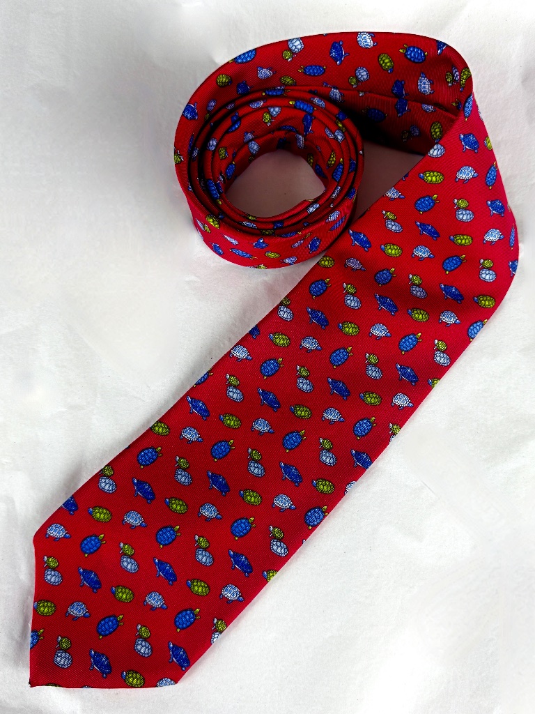 Brooks Brothers Silk Necktie Red W Blue And Green Sm Turtle Tie Fathers Day Gift
